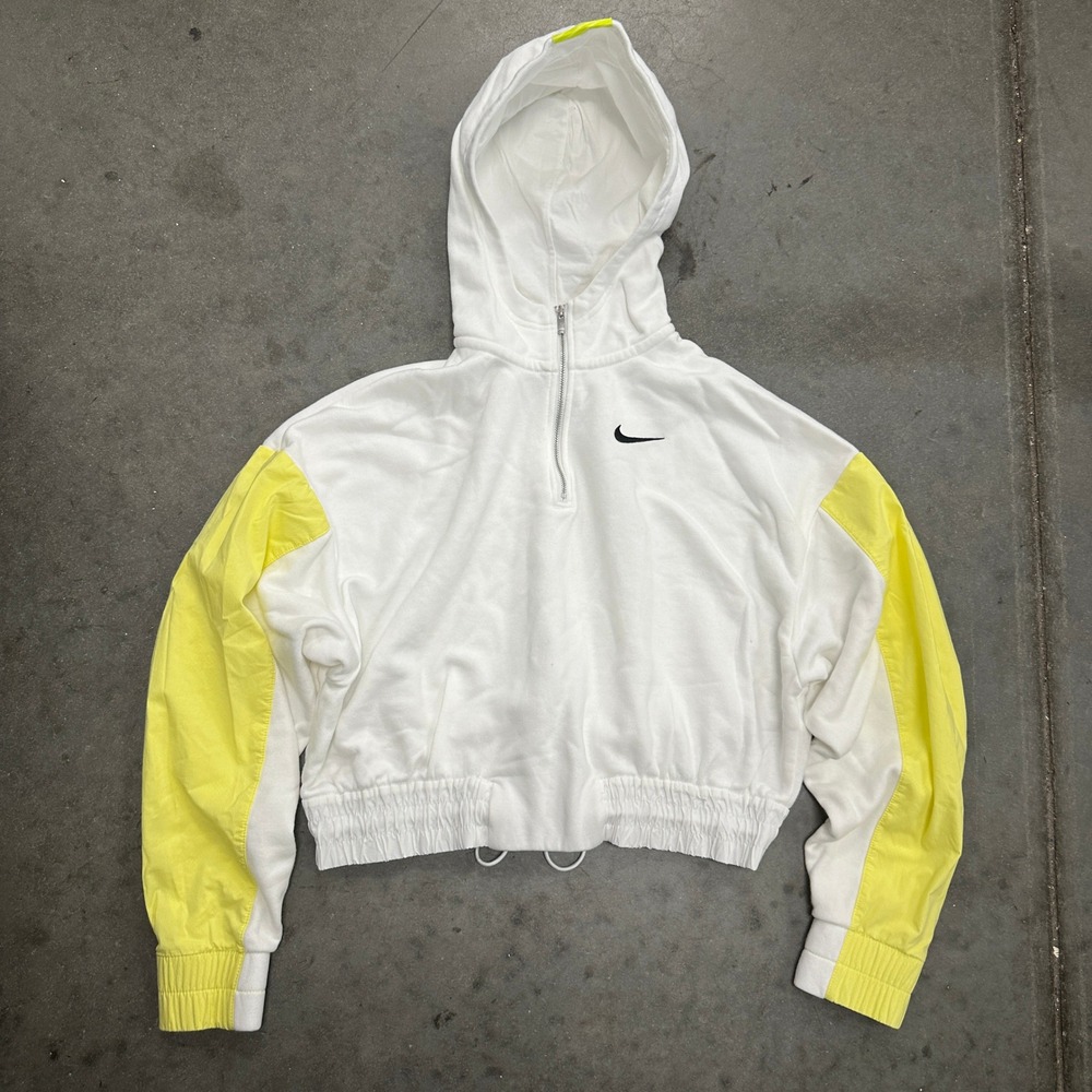 Nike Womens Quarter Zip Cropped Hoodie White Yellow Colorblock Small